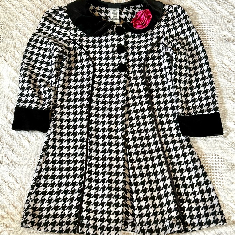 Holiday Edition Girl's Black & White Houndstooth Pea Coat Jacket - Size 6/6x